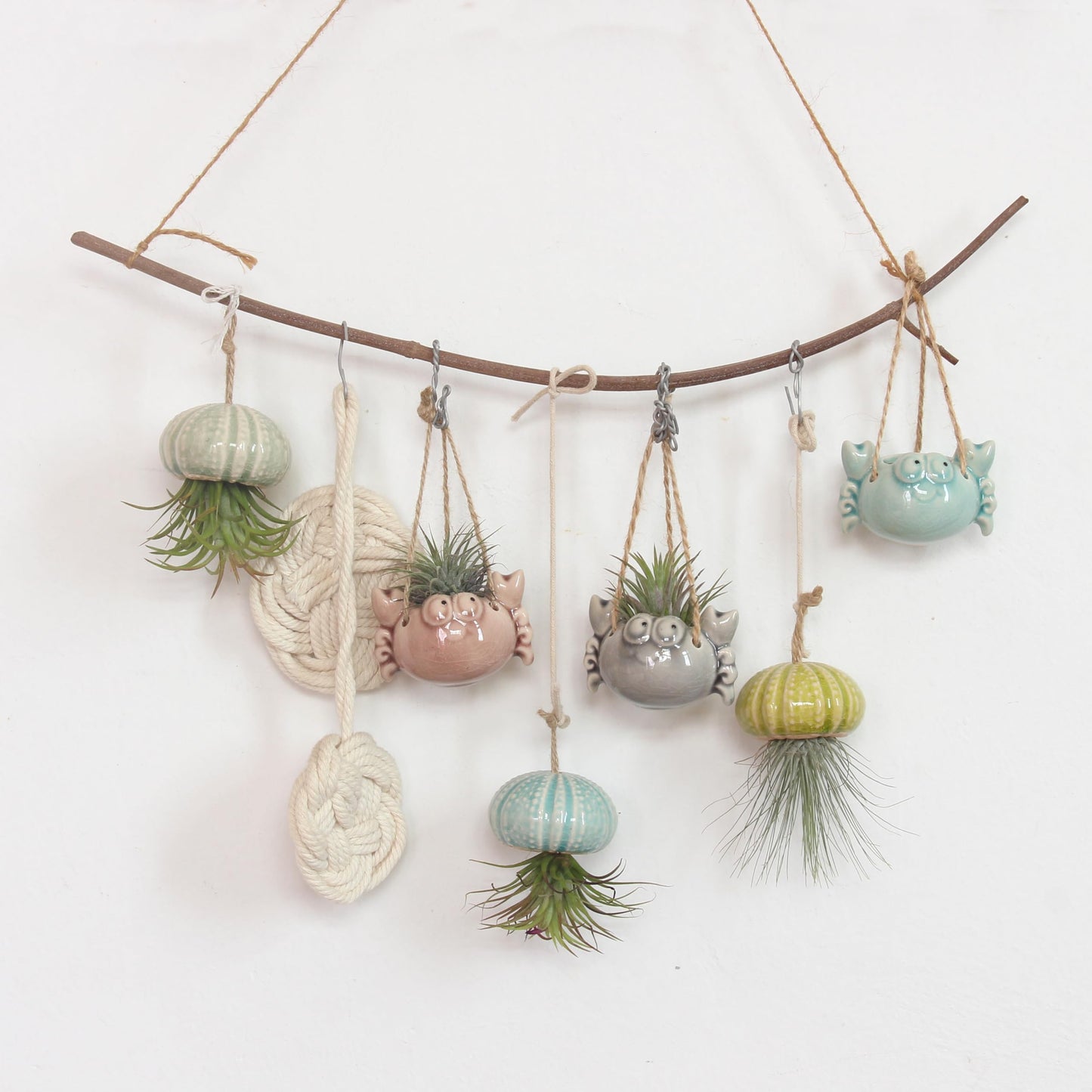 Gniliny 8 Pack Ceramic Air Plant Cradle with Rack: Indoor/Outdoor Hanging Planters - Air Plant Display Container for Home Office Garden