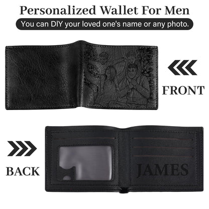 Frienda 12 Sets Fathers Day Black Leather Photo Wallet and Keychains for Men PU Leather Bifold Wallets with Pockets Gifts Church Bulk for Husband Son Dad