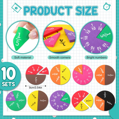 Sayglossy 10 Sets Fraction Set for Math Classroom Fractions Manipulatives Math Manipulatives for Home School Supplies (Circles)