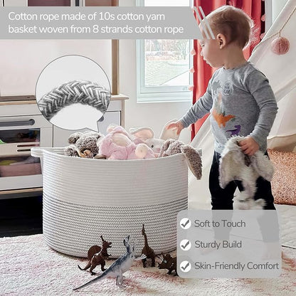INDRESSME XXXLarge Cotton Rope Basket 21.7" x 21.7" x 13.8" Woven Baby Laundry Basket for Blankets Toys Storage Baskets with Handle Comforter Cushions Storage Bins Thread Laundry Hamper-Black Stitch