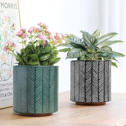 GUGUGO Slash Line Plant Pots, Boho Modern Geometric Planters Pots for Indoor Plants, Cute Unique Flower Pot with Drainage, Eclectic Colorful Small Succulent Planter Funky Gardening Pot Gifts, Green