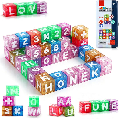 Varaict Magnetic Letters and Numbers for Kids Ages 3-8 | 40 Piece Educational Alphabet Learning Toy Set | STEM Montessori Spelling and Math Blocks for Preschool Kindergarten