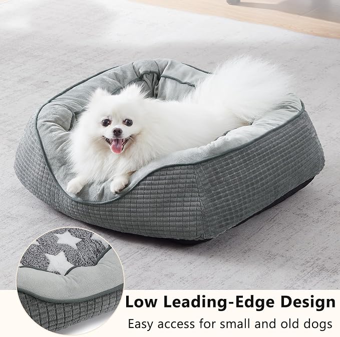 Dog Beds for Small Medium Dogs & Cats. Washable Pet Bed, Orthopedic Dog Sofa Bed, Soft Calming Sleeping Warming Puppy Bed (Star-Grey, Small-(20’’x 19’’x 6’’))