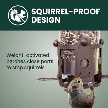 Perky-Pet 334-1SR Squirrel-Be-Gone Max Large Wild Bird Feeder with Flexports, Squirrel Proof Bird Feeder with Weight-Activated Perches - 4LB Seed Capacity