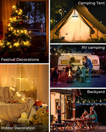 Bylitodt Camping String Lights, 32.8ft RGB Retractable Tent String Lights