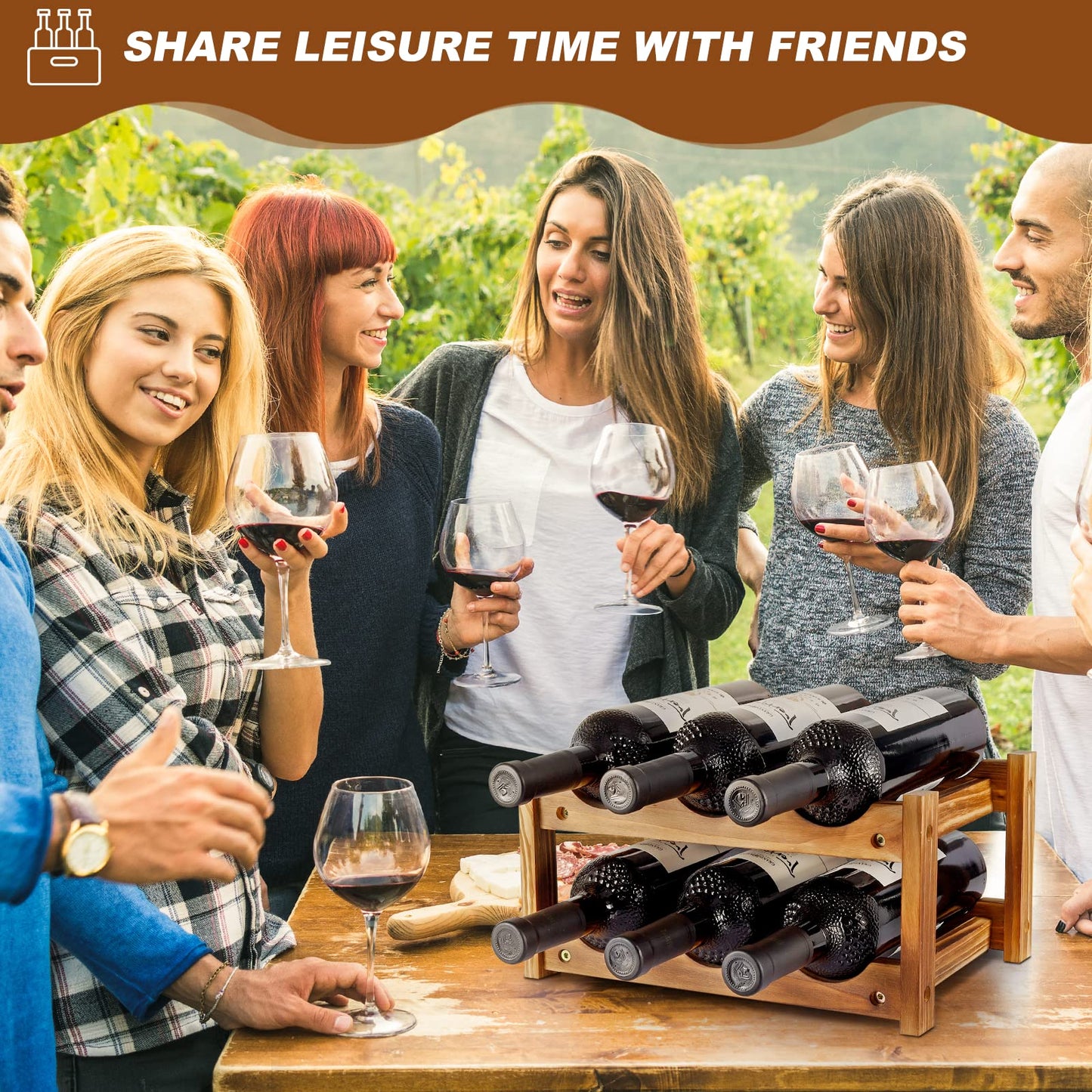 Niep Wine Rack 6 Bottle 2-Tier Wood Wine Storage Easy-Assembly Space-Saving for Wine Lovers,Kitchen Wine Organizer for Countertop,Table Top,Pantry, Home,Room Decor,Bar,Cellar Basement (2-Tiers)