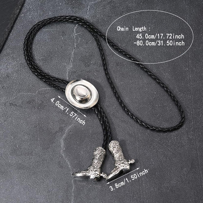 Joxevyia Western Cowboy Bolo Tie for Men Women Adjustable Necktie 3D Cowboy Hat and Boots Tips Bolo Neckties for Concert Rodeo and Daily Outfit