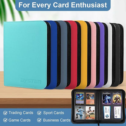 BYSTER 4 Pocket Card Binder, Premium PU Trading Card Binder with Zipper, 160 Capacity Side-Loading Binder for TCG, MTG, Sports Cards, Game Cards, Navy Blue
