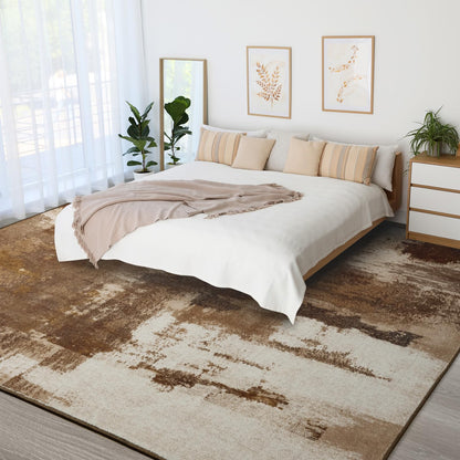 Kelarea Living Room Rug, 4x6 Rug Modern Abstract Washable Rugs Brown Foldable Faux Wool Vintage Carpets, Non Slip Rug for Bedroom, Dining Room, College Dorm, Kids Playroom, Home Office