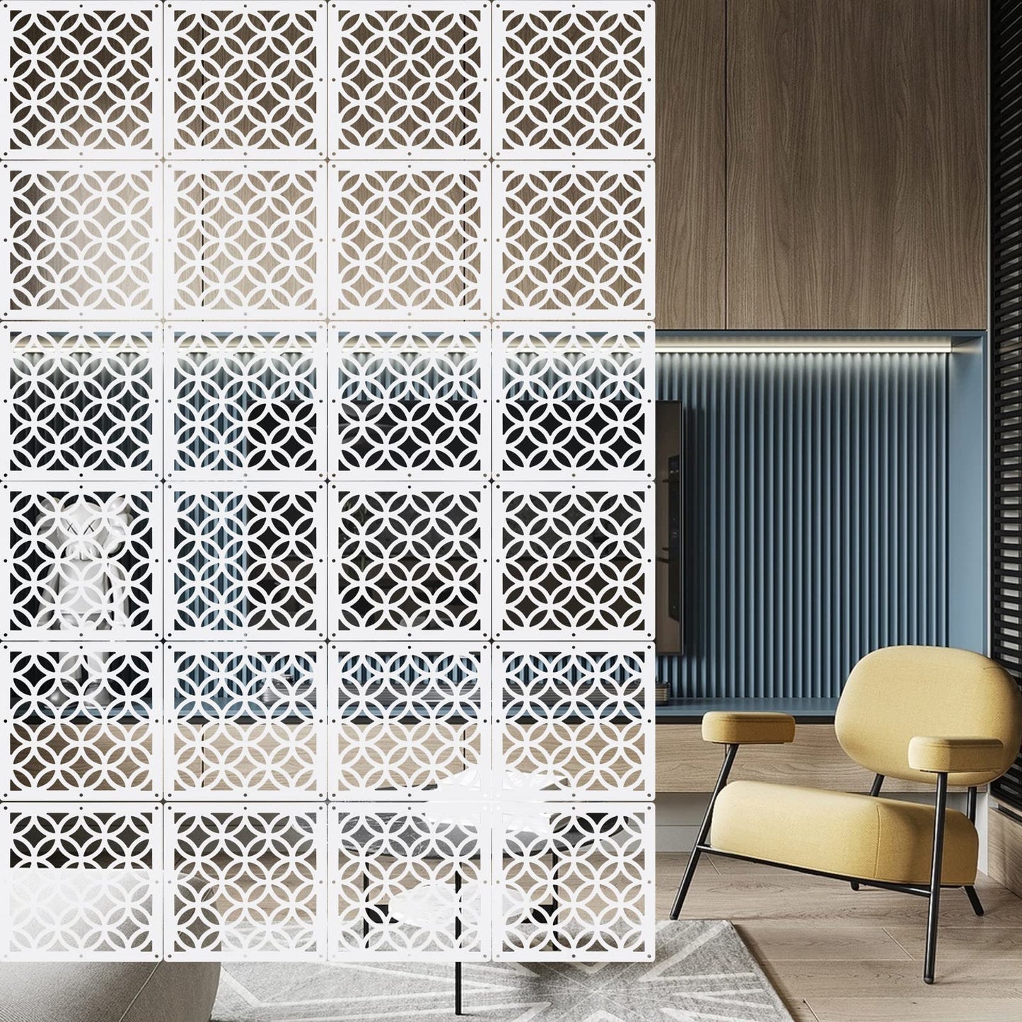 Boshen 24PCS Hanging Room Divider Wall Screen Panel Room Divider Panels Privacy Screen Divider Home Decor for Living Room Bedroom Home Office Restaurant Decor-White02