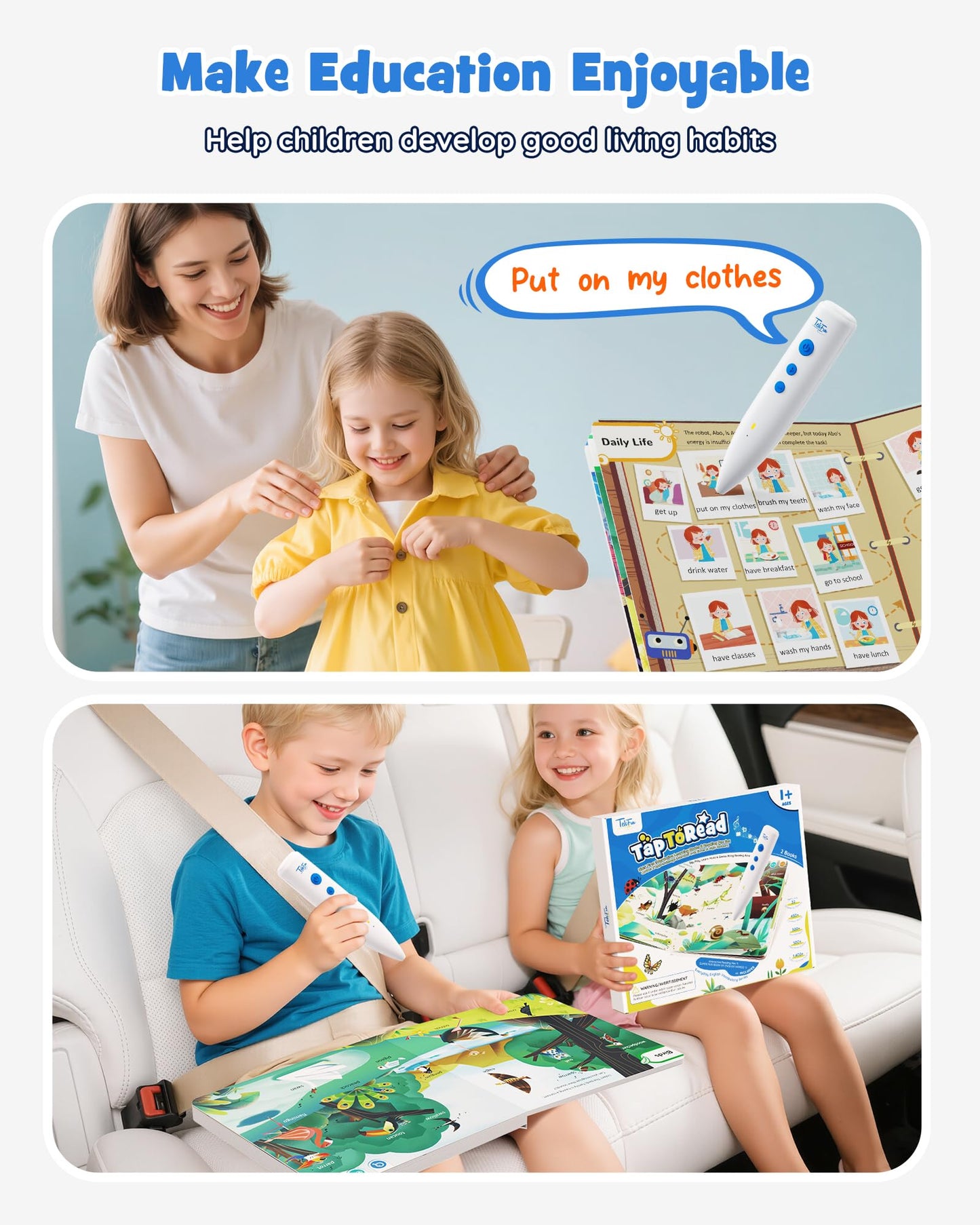 TEKFUN Talking Pen Books Sets, Interactive Audio Sound Books Kids Learning Electronic Toys for Boys Girls, Autism Sensory Games, Early Educational Gifts Birthday Gifts for Toddlers Kids Age 2 3 4 5