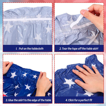 AnyDesign 3Pcs Independence Day Table Skirts 2.5 x 14.1 Ft 4th of July Plastic Table Skirts Patriotic Decorations American Star Stripe Disposable Skirting for 250th Anniversary Veterans Party Supplies