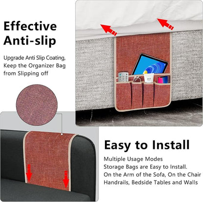 Couch Armrest Remote Control Holder, Couch Caddy Gifts for Seniors Bed Caddy Tv Remote Holder with 5 Pockets for Key Glasses Phone Magazine Holders