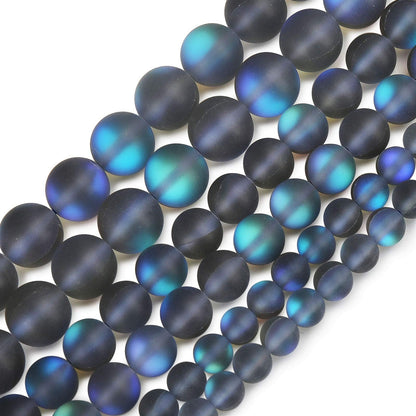 Matte Gray Aurora Crystal Glass Beads, 6MM Frosted Glitter Shining Mermaid Round Loose Beads, Rainbow Holographic Synthetic Moonstone for Jewelry Making DIY Bracelet