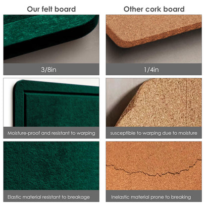 Bulletin Board, 24 x 18 inches Felt Board Decorative Pin Board, Cork Board Alternative for Wall, Foldable Photo Board Self-Adhesive Vision Board Mood Board with 20 Pushpins - Dark Green