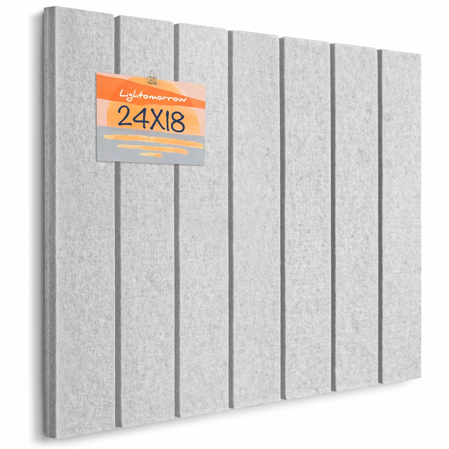 Lightomorrow Bulletin Board, 24 x 18 inches Felt Board Decorative Pin Board, 4' x 3' Cork Board Alternative for Wall, Foldable Photo Board with 20 Pushpins - Light Gray Stripes