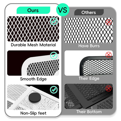 ReePlan Mesh Pen Organizer for Desk, Multi-Functional Pencil Holder with Drawer Desk Organizers, Large Capacity Storage for School Office Home Supplies (White)