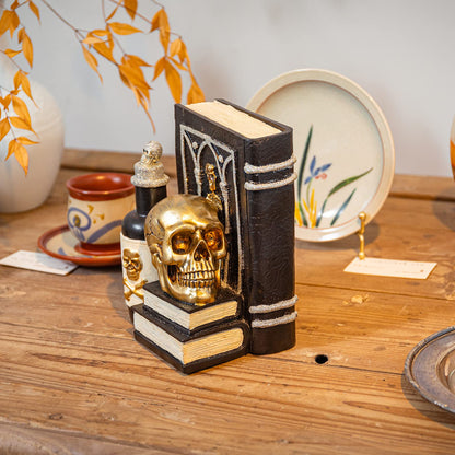 WONDER GARDEN Halloween Decorations Indoor Resin Halloween Skull Heads with Books Statue Head Sculptures Table Sign Decor for Party Home