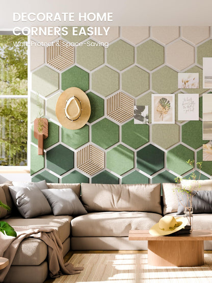 Fluxynara Hexagon Cork Board Alternative for Walls Decor-10-Pack Felt Bulletin Board Tiles,with 30 Pushpins,50 Adhesive Tabs for Office,Classrooms & Home Pin Board Felt Board-Sagewood
