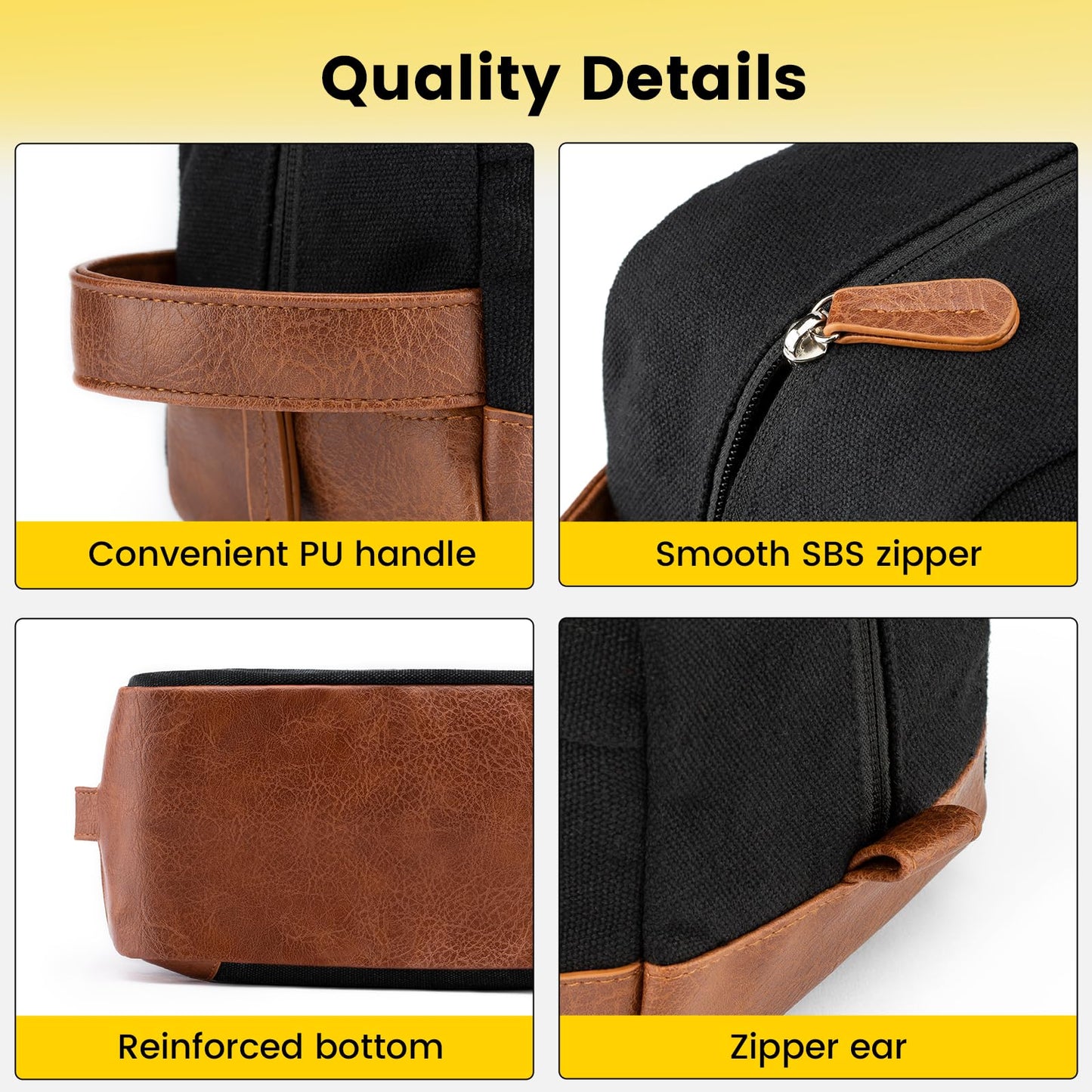 Vorspack Toiletry Bag Hanging Dopp Kit for Men Water Resistant Canvas Shaving Bag with Large Capacity for Travel- Black