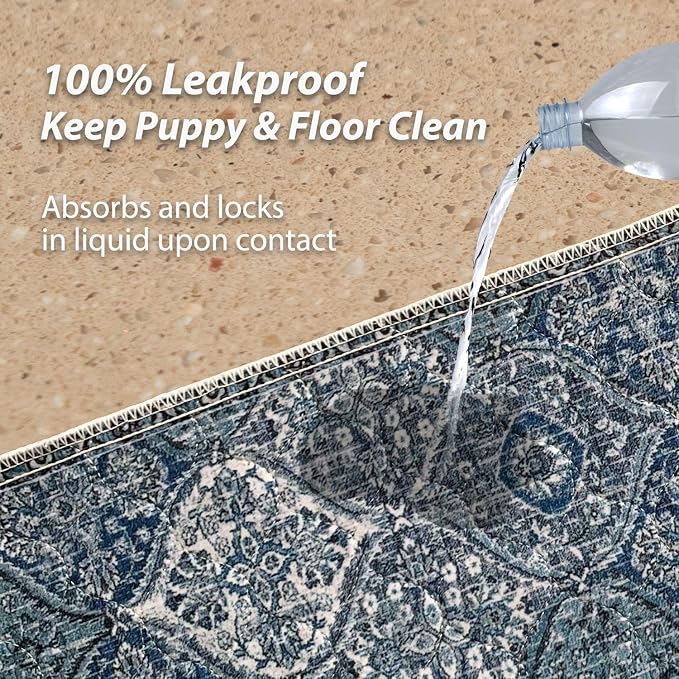 nunubaby Washable Pee Pads for Dogs, Stylish, Non-Slip and Leak-Proof Pee Pads. Reusable Potty Pads for Dogs for Crates and Floors.(Blue/Multi, 72" x72" )