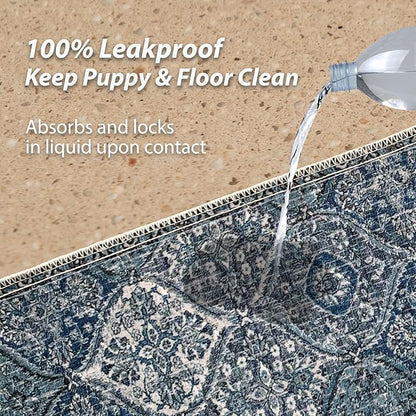 nunubaby Washable Pee Pads for Dogs, Stylish, Non-Slip and Leak-Proof Pee Pads. Reusable Potty Pads for Dogs for Crates and Floors.(Blue/Multi, 31" x36" )