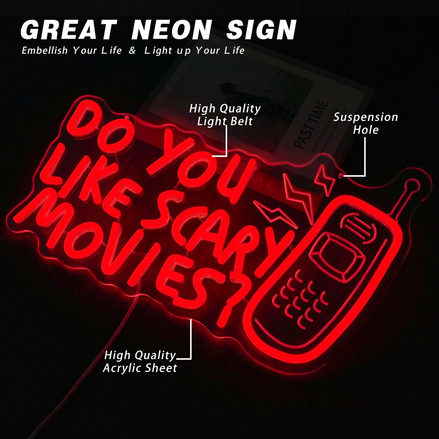 Horror Movie Decor Neon Sign Do You Like Scary Movies Neon Light Dimmable Gothic Led Light Up Signs for Movie Room, Halloween, Gothic Themed Parties Decoration Gifts(15 * 9.3inch)