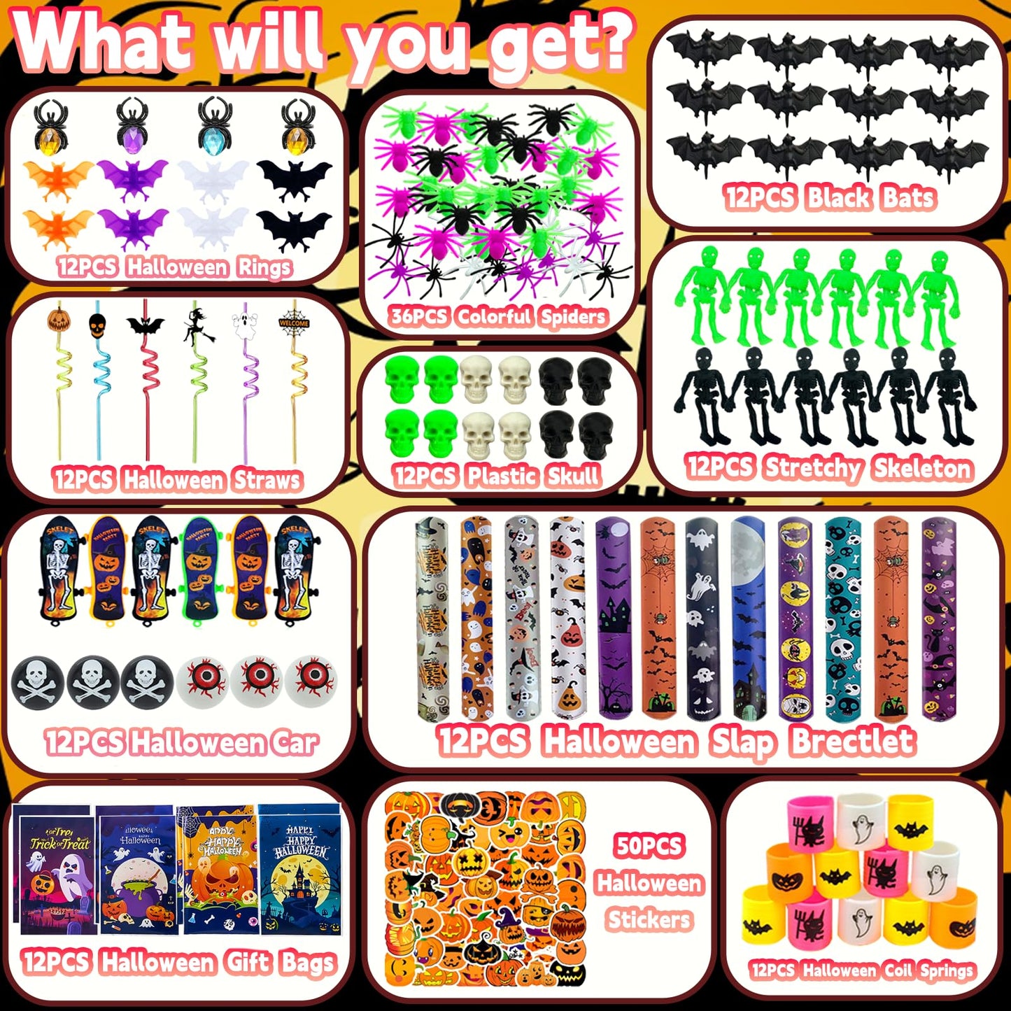 CHSLtmxq 206pcs Halloween Party Favors, Stationery Supplies Set, Halloween Treats Goodie Bags Fillers gifts, Halloween Prizes for Trick or Treat