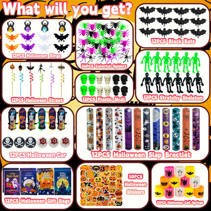 CHSLtmxq 206pcs Halloween Party Favors, Stationery Supplies Set, Halloween Treats Goodie Bags Fillers gifts, Halloween Prizes for Trick or Treat