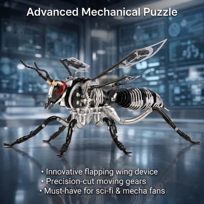 Gold-Plated Metal Bee Model Kit - 3D Stainless Steel Mechanical Insect Puzzle for Adults - Steampunk Bionic Wasp Sculpture - Executive Desktop Art and Stress Relief Gift (Bee-Black)