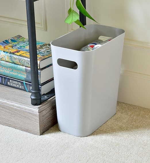 Youngever 2 Pack 3 Gallon Slim Trash Can, Plastic Garbage Container Bin, Trash Bin with Handles for Home Office, Living Room, Study Room, Kitchen, Bathroom (Grey)