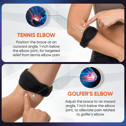 PhysFlex 2-Pack Elbow Brace for Men & Women, Adjustable Tennis & Golfer's Elbow Support Strap for Tendonitis Pain Relief - Compression Pad for Arm, Forearm, Tendon Pain Relief