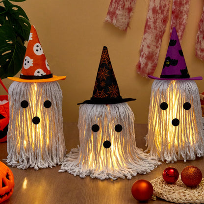 Halloween Ghost Decoration Indoor 3 Pack Light Up Standing Spooky Ghosts with Witch Hats, Halloween Table Decor Cute Ghost Boo Kitchen Tabletop Party Decor and Holiday Decorations