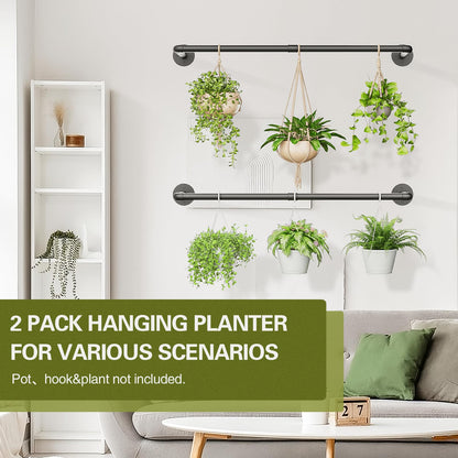 Galood 2Pc Hanging Planters for Indoor Plants Plant Hanger Indoor Hanging Plant Holder Black Metal Rod(Pot/Chain/Plant not Included