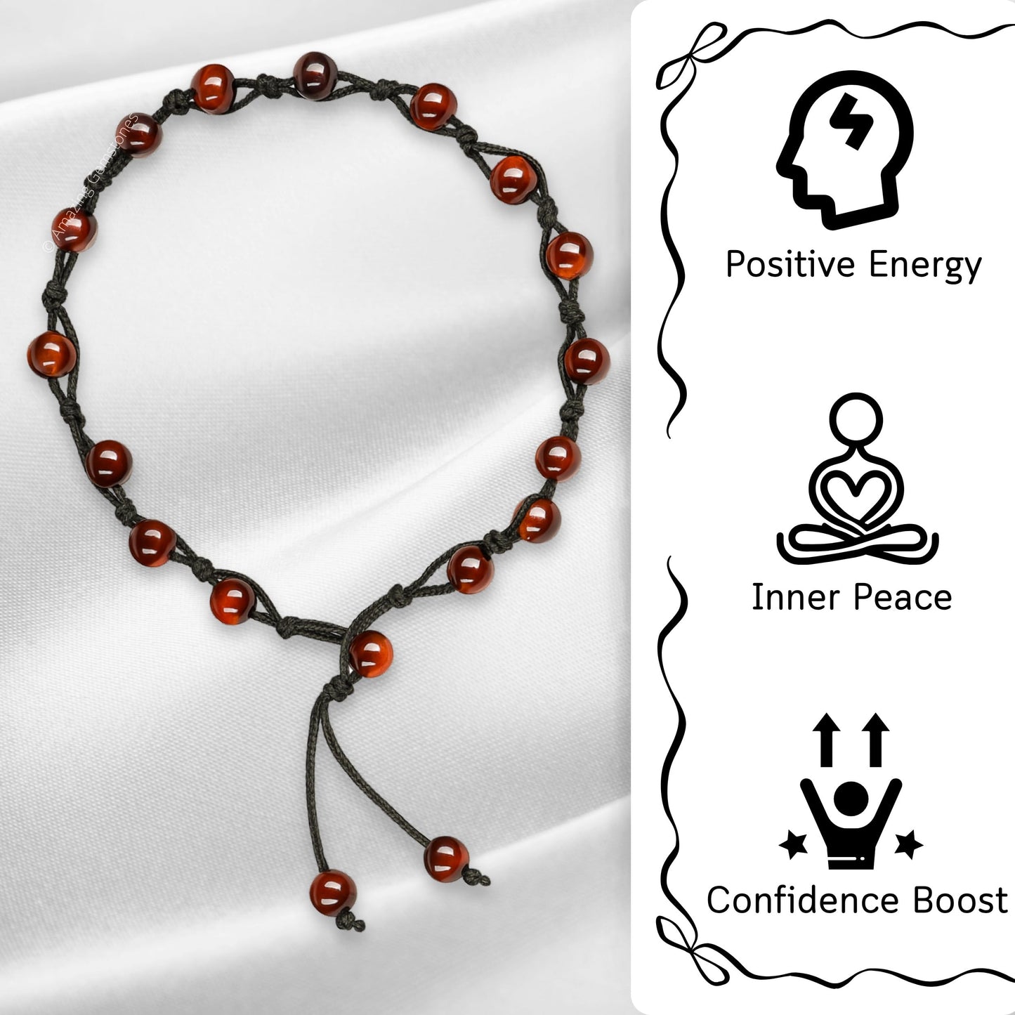 Amazing Gemstone Red Tiger Eye Anklet Ankle Bracelets for Women - Waterproof Beaded Healing Crystal Anklets, Plus Size Chakra Gemstone Bead Anklet (Stretchy Adjustable - Hand Knotted)