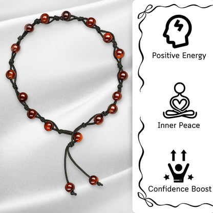 Amazing Gemstone Red Tiger Eye Anklet Ankle Bracelets for Women - Waterproof Beaded Healing Crystal Anklets, Plus Size Chakra Gemstone Bead Anklet (Stretchy Adjustable - Hand Knotted)