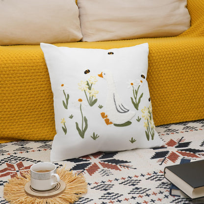 Puresora Embroidery Throw Pillow Covers 18x18-1 Pcs, Decorative Pillow Cases Soft Cushion Case Pillowcase for Chair Sofa Bedroom Living Room Home Decor, Goose
