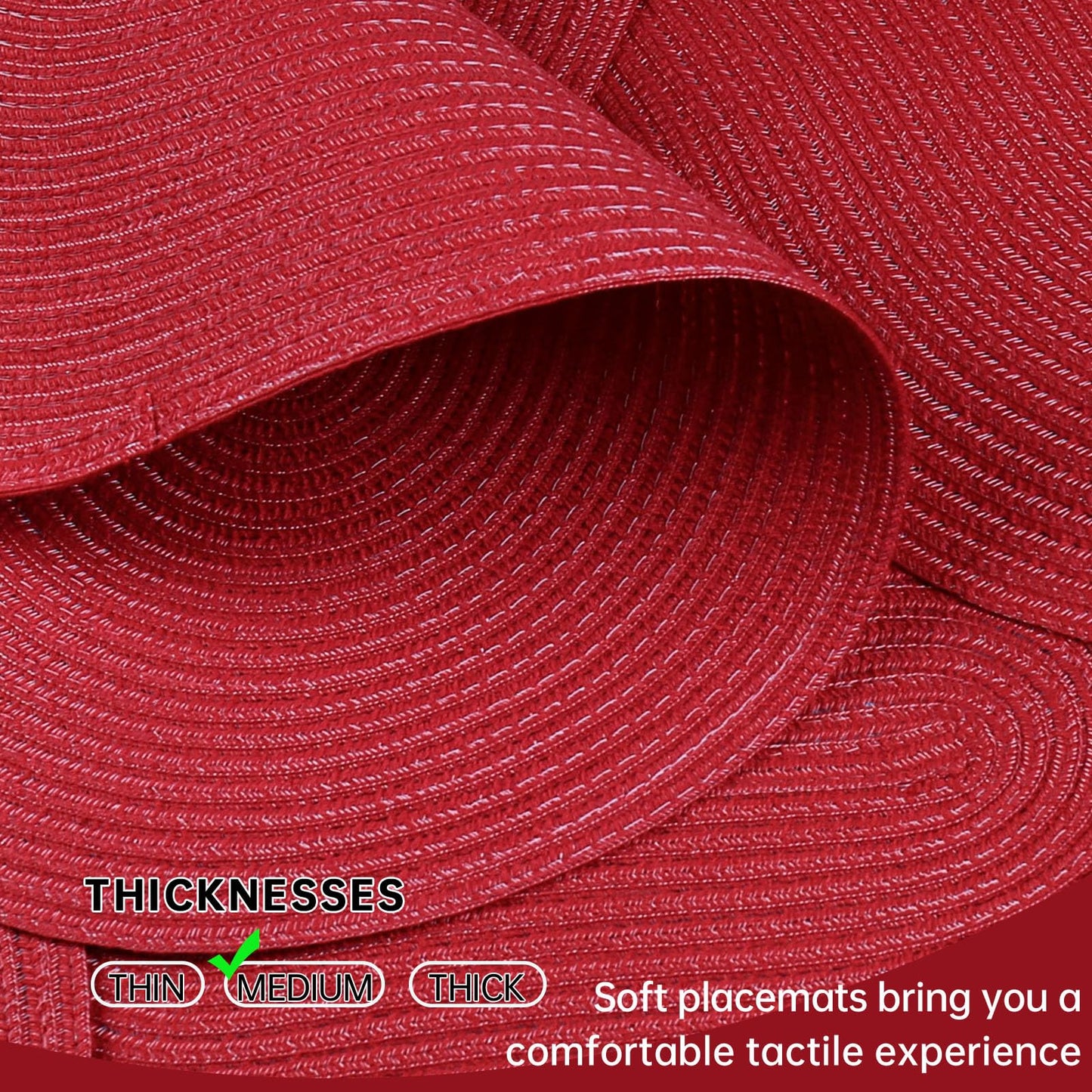 Noctiflorous Woven Oval Braided Placemats Set of 4-12 x 17.5 Inch Washable Non-Slip Heat Resistant Table Mats for Kitchen and Dining（Red, 4）