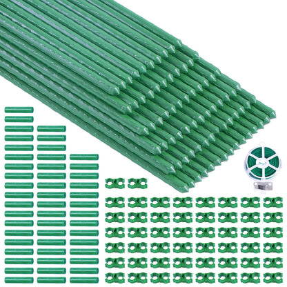 100 Pcs Tomato Stakes 16 Inch Garden Stakes for Outdoor Plants Support Plastic Coated Metal Plant Stakes Supports for Climbing Potted Plants with 50 Connectors 50 Rotatable Clips 165 Ft Twist Tie