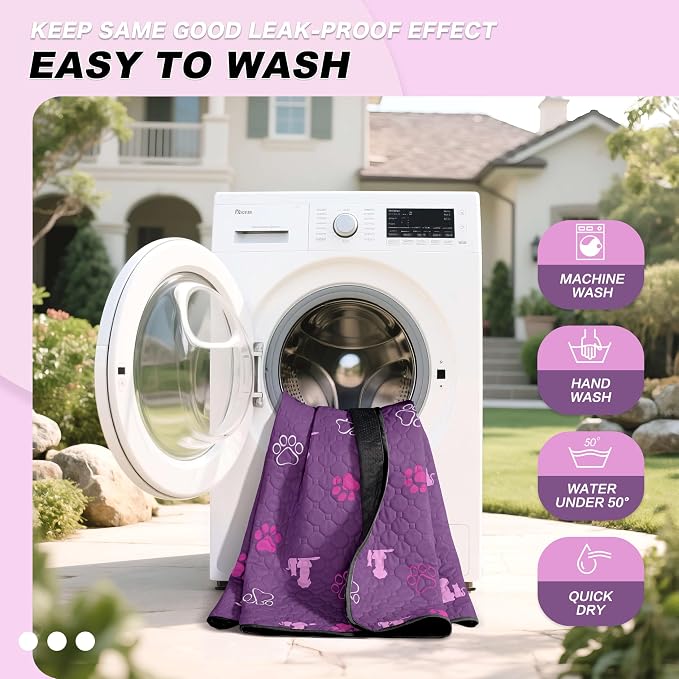 WanpeeGoo Washable Pee Pads, Puppy Pee Pad for Dogs, 2 Pack Absorbent Reusable Training Dog Pads Pet Puppy Pads, Non-Slip Potty Pads for Whelping, Playpen, Crate, Bed, Purple 18"x24"