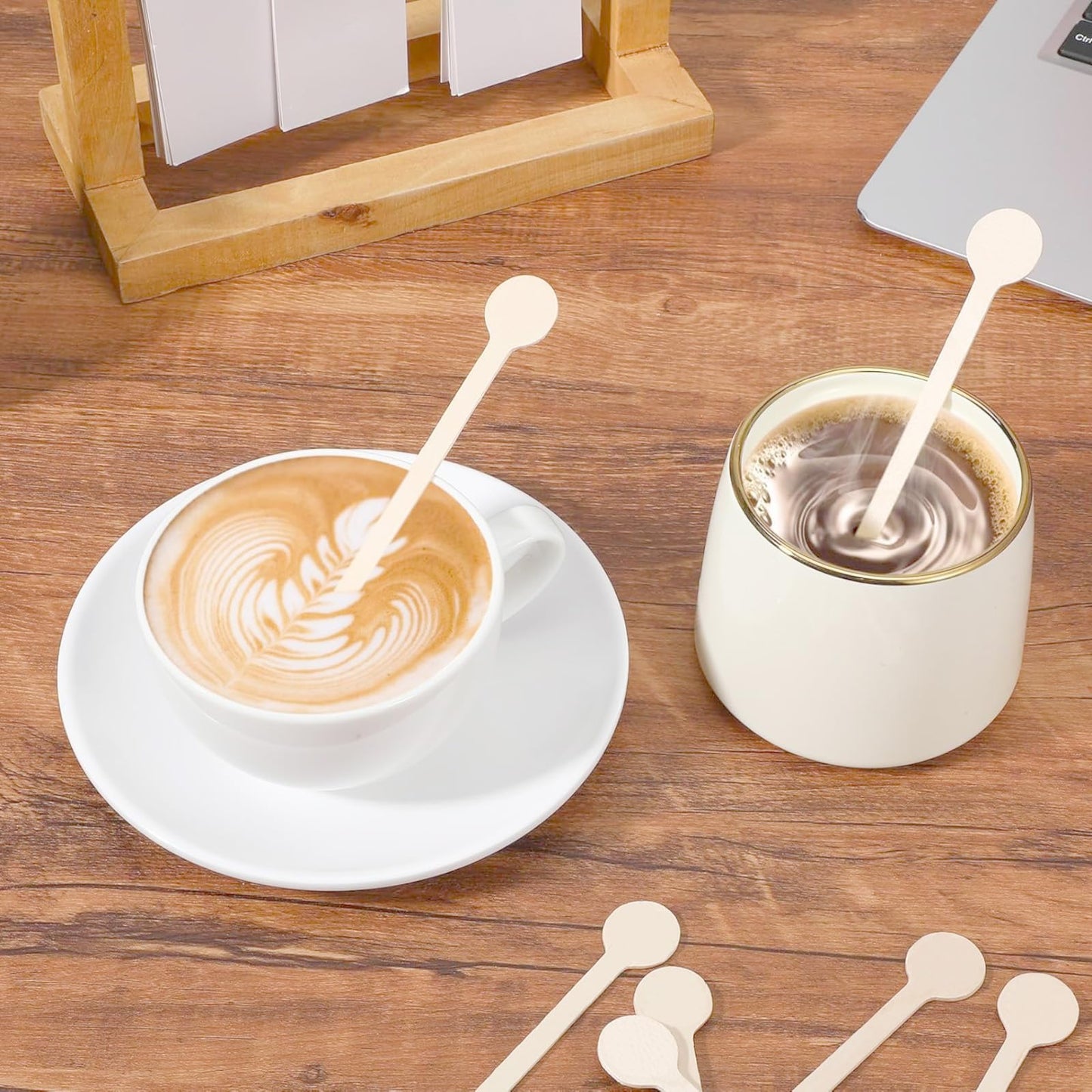 HLSN 200Pcs Coffee Stirrers- 5.9 Inch Natural Wooden Coffee Stirrers With Round Ends, Disposable Biodegradable Cafe Grade Coffee Stir Sticks Wood Beverage Mixer for Coffee Cocktails Milk Tea