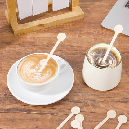 HLSN 200Pcs Coffee Stirrers- 5.9 Inch Natural Wooden Coffee Stirrers With Round Ends, Disposable Biodegradable Cafe Grade Coffee Stir Sticks Wood Beverage Mixer for Coffee Cocktails Milk Tea
