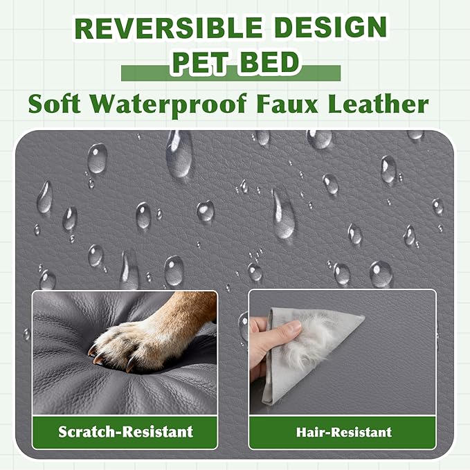 Vonabem Outdoor Waterproof Dog Bed Washable, Small Crate Pad 24 inch, Cooling Wipeable Puppy Beds with Removable Cover Reversible, Foam Leather Durable Anti-Slip Kennel Pads 23"x17" Grey