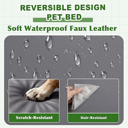 Vonabem Outdoor Waterproof Dog Bed Washable, XXL Crate Pad 48 Inch, Cooling Wipeable Leather Large Pet Bed with Removable Cover Reversible, Foam Anti-Slip Kennel Pads 47"x29" Grey