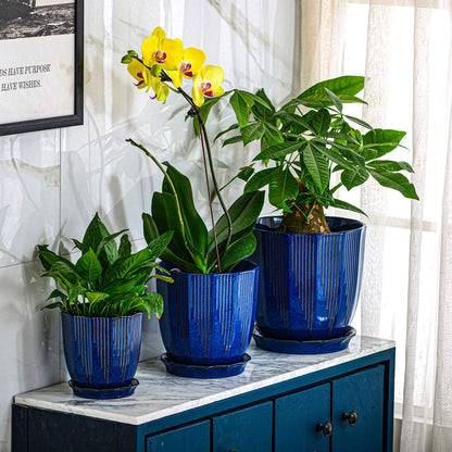 ADN Large Plant Pot Indoor Planters Ceramic Pot for Plants with Drainage Hole and Saucer for Flowers and Plants, Navy, 8 Inch