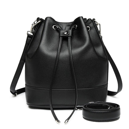 AFKOMST Leather Bucket Bags and Drawstring Crossbody Purse for Women Medium Tote and Hobo Handbags with 2 Shouder Straps