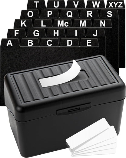 Sturdy Index Card Holder Box 3x5 - Premium Business Card Organizer for Flash Cards, Notecards, Recipes - Recipe Box Case with Plastic Index Cards Dividers & Labels