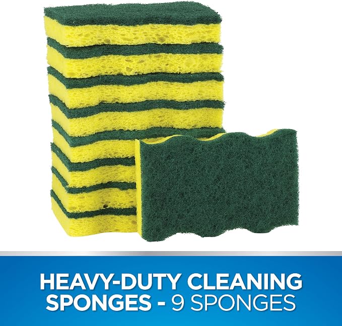 Dawn Heavy Duty Kitchen Dish Sponges, Green/Yellow (Pack of 9)