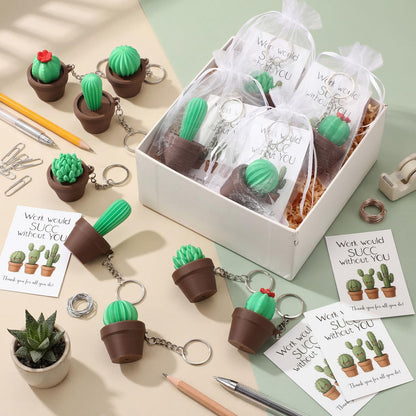 Gerrii 24 Sets Plant Lover Gifts Succulent Cactus 3D Clicker Fidget Keychains Inspirational Cards Bulk 3D Press Stress Relief Sensory Keychain Employee Appreciation Positive Gifts for Coworker Teacher
