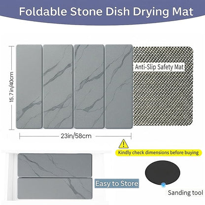 Stone Drying Mat for Kitchen Counter,24"×16" Diatomaceous Earth Dish Drying Mat, Absorbent Drying Stone Mat for Modern Kitchen Countertop (Light Gray, Large)